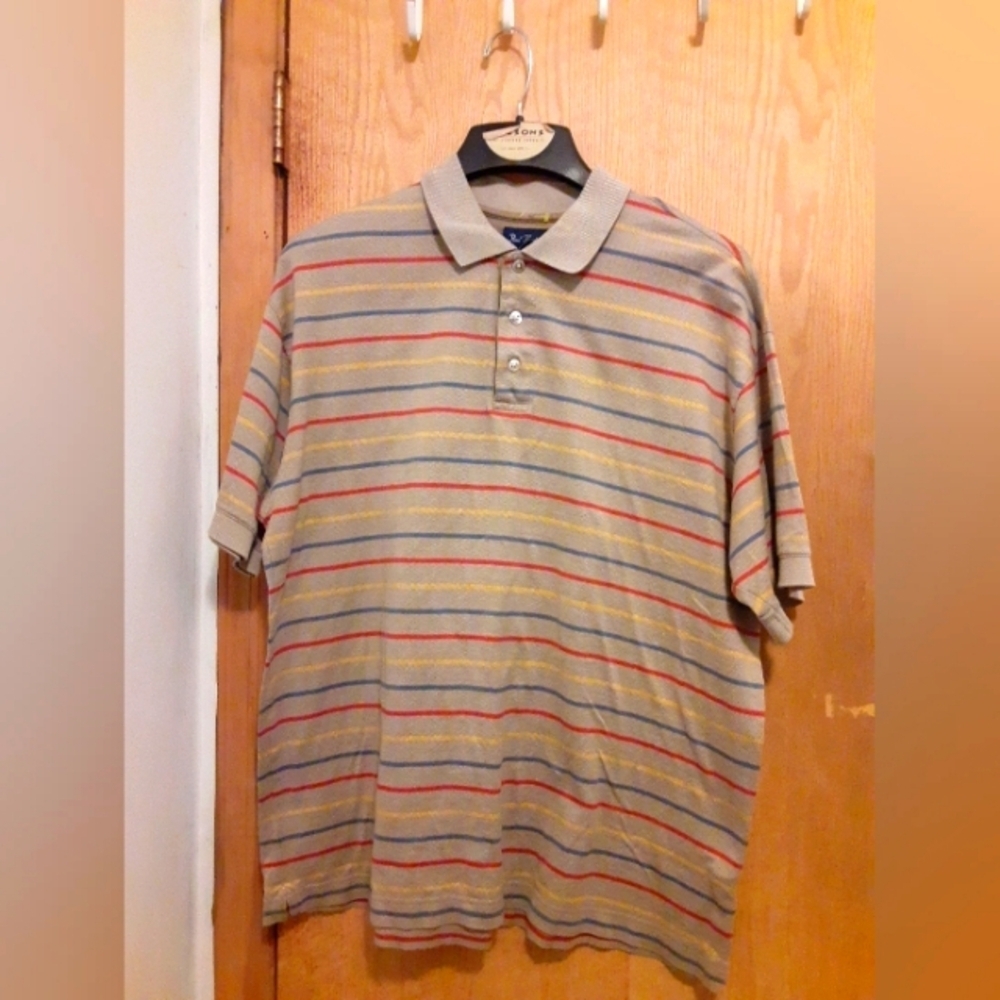 Paul Frederick Men's Stripe Short Sleeve Mid Button Polo Shirt Multicolor Stripe